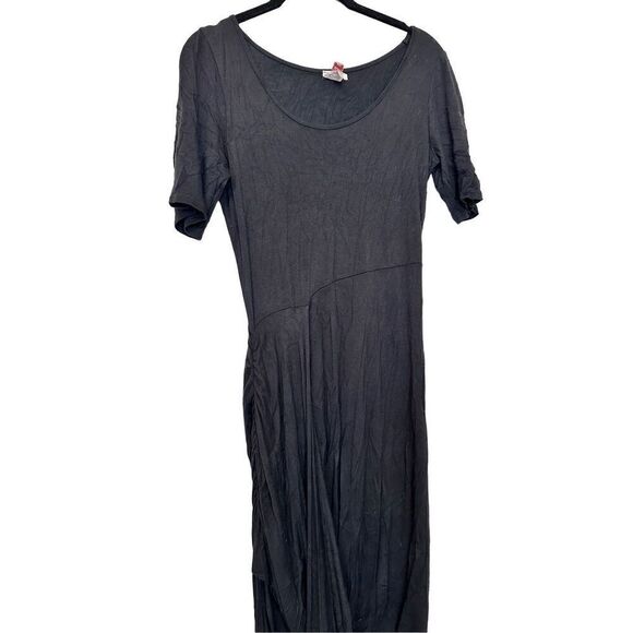 Coco Avante Short Sleeve Jersey Knit Asymmetric Hem Midi Dress Black Large - Picture 2 of 9